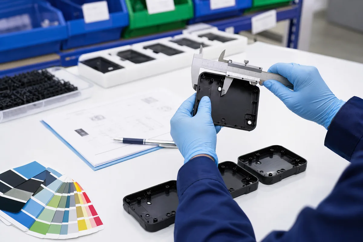 Quality inspection of custom injection molded plastic parts with calipers